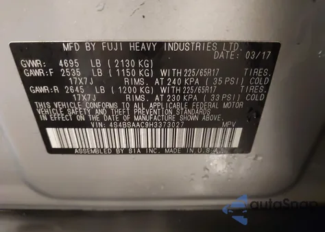 2017 Subaru Outback 2.5I из США, поврежденный, VIN 4S4BSAAC9H3373027